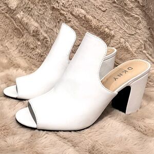 DKNY White Block Heels